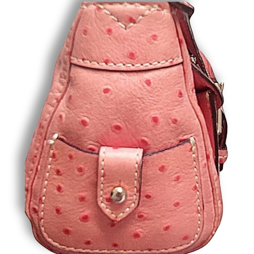 Dooney & Bourke Vintage Pink Ostrich Embossed Barrell Packet Bag - Picture 6 of 16
